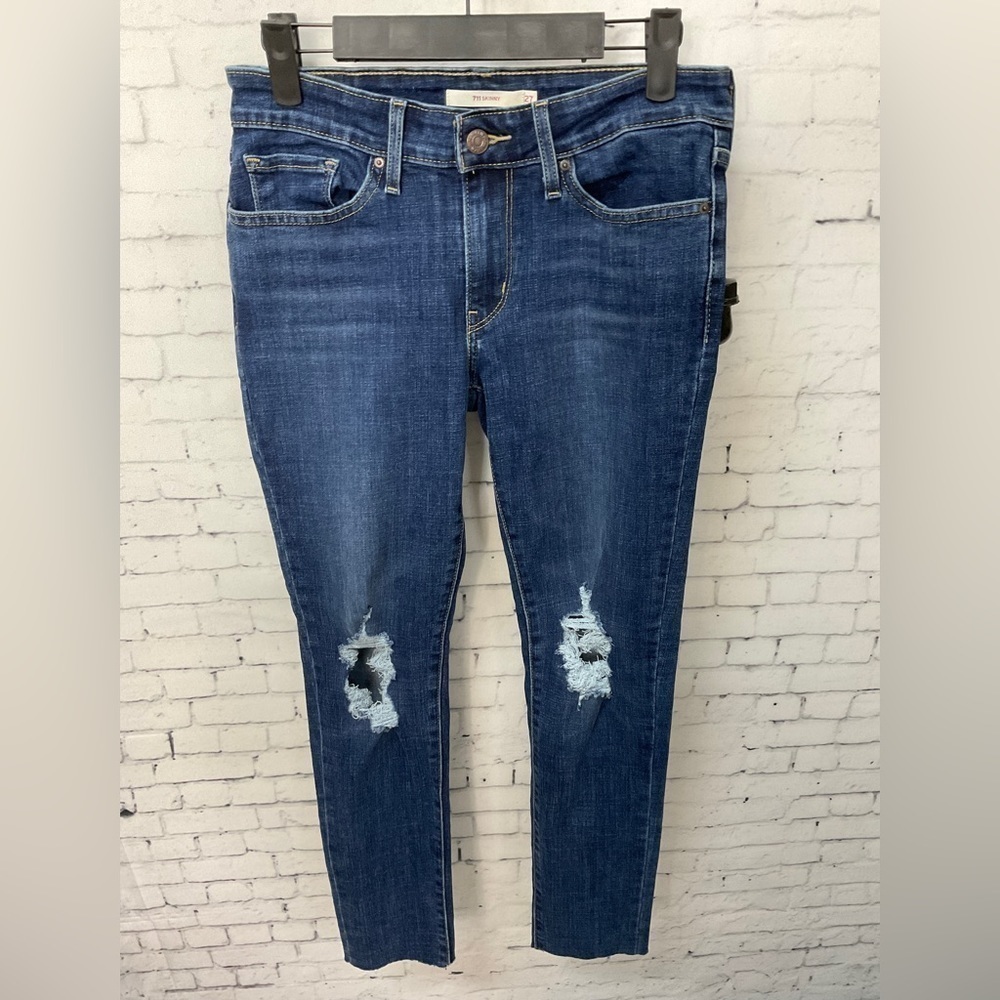 Levis Jean Blue Denim 711 Skinny Low Rise Dark Wash‎ Stretch Pant Women 27 T2